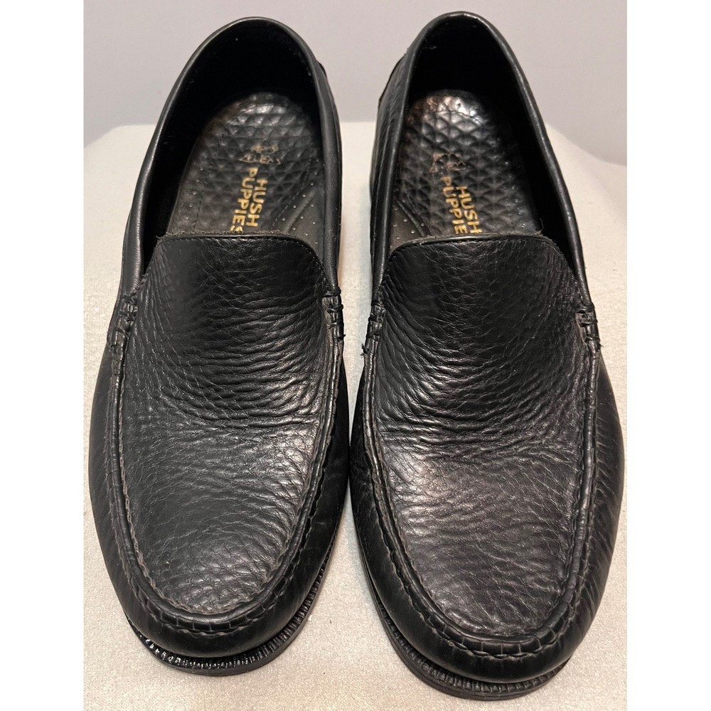 Hush Puppies Alex Mens Black Pebbled Leather Moc Toe Slip On Loafers Shoes 9M